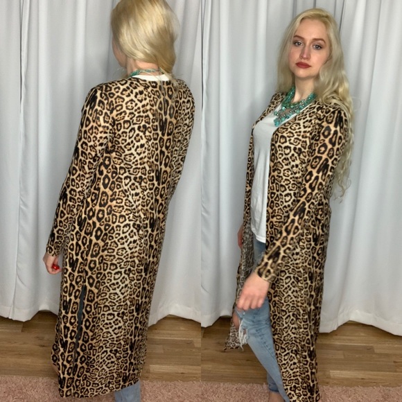NWT Umgee Jaguar Print Open Front Long Body Cardigan with Side Slits - Picture 9 of 11